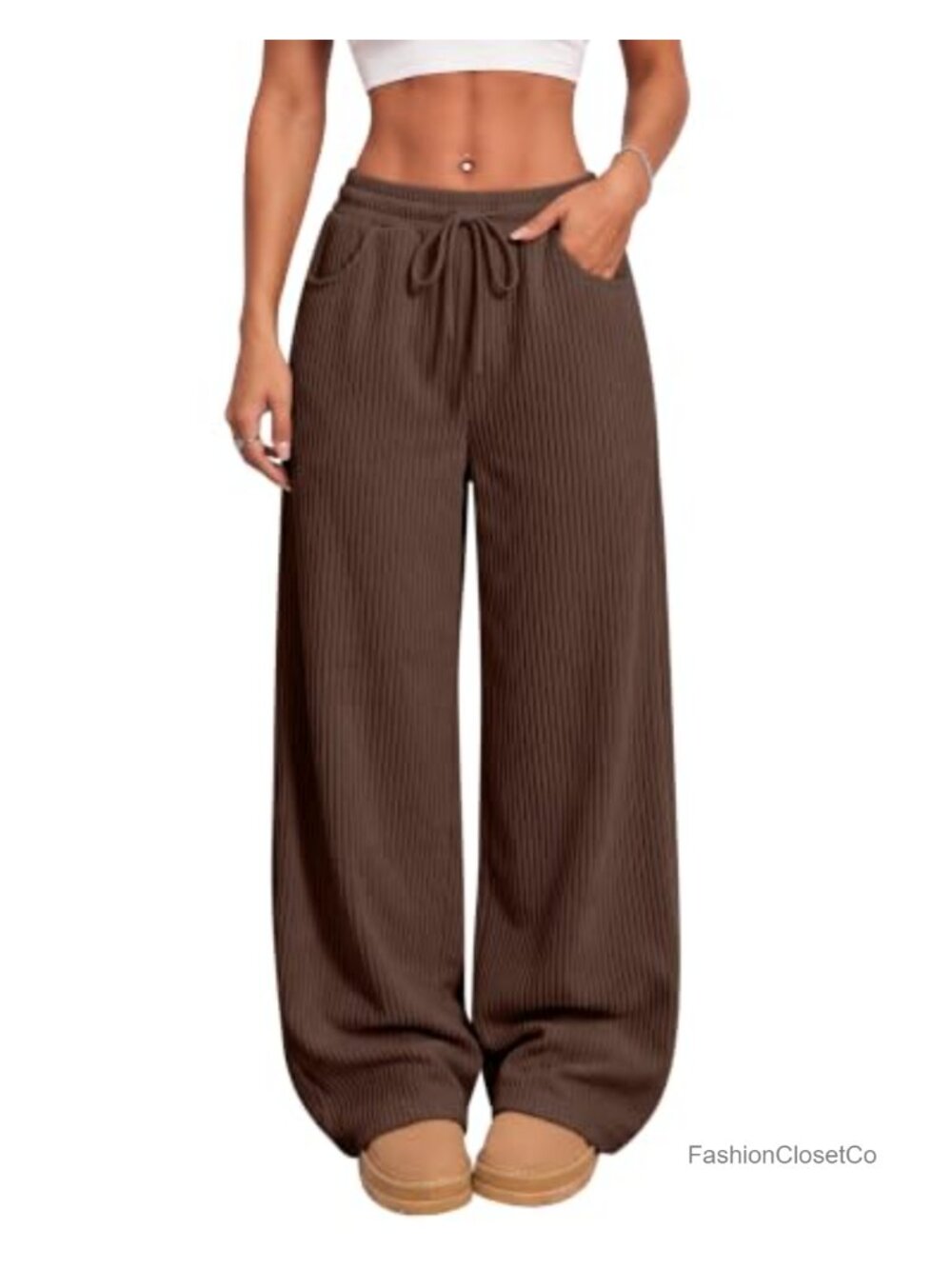 Women's Corduroy Pants Baggy Wide Leg Elastic Waist Drawstring Casual